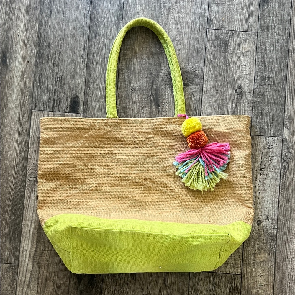The Spring Shop Tan and Lime Tote Bag